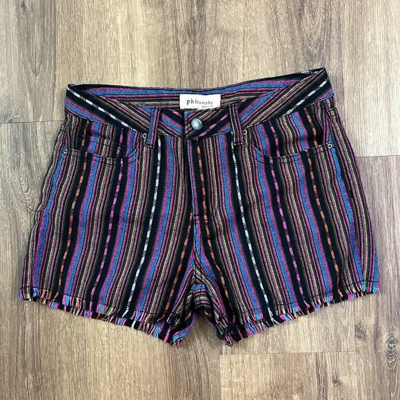 Philosophy Colorful  Stripe Fringe Hippie Shorts Sz 4 - Picture 1 of 10